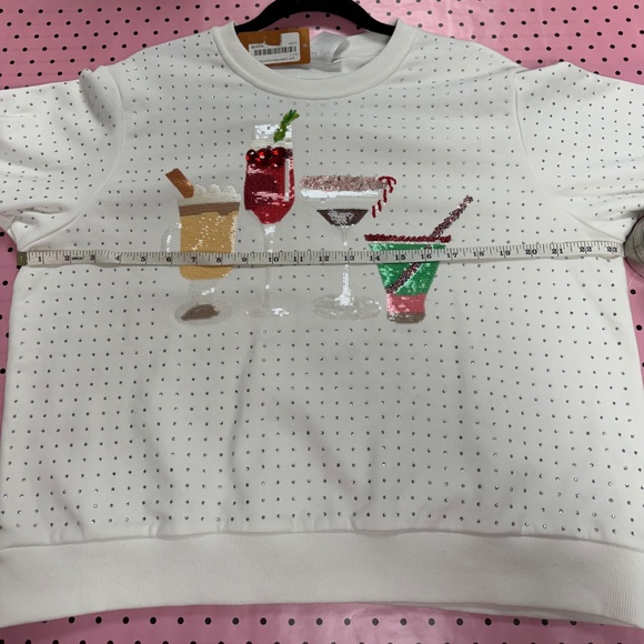 Queen of Sparkles Sequin Rhinestone Christmas Cocktails Sweatshirt Small RARE - Picture 3 of 5